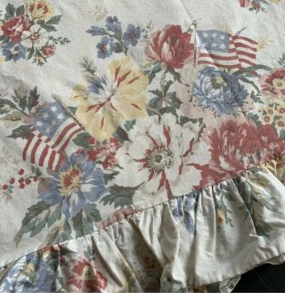 Vintage Ralph Lauren Dylans Grove Rare Floral Flags Queen Flat Sheet Ruffle
