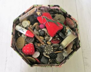 Large Box Full Of Vintage & Antique Sewing Buttons Bone Glass Metal Celluloids P