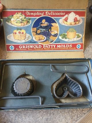Antique Griswold Patty Molds Deep Pattern One Set No.  2 Cast Iron W/box,  Erie,  Pa
