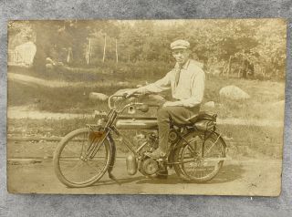 Rare Early Rppc Motorcycle Cycle 1900s 1910s Photo Postcard
