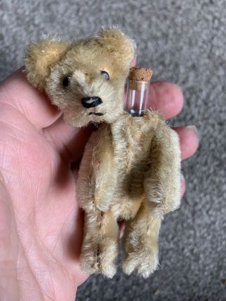 Early Rare Antique Tiny Miniature 3.  5 " Warm Blond Mohair Schuco Perfume Bear