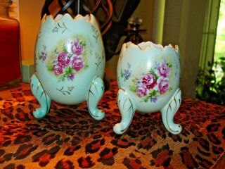 Inarco Footed Egg With Roses Vases,  Japan,  E - 116/m,  Hand Painted,  Two