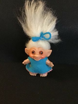 Dam Things 2 Inch Troll White Hair,  Amber Eyes And Turquoise Dress