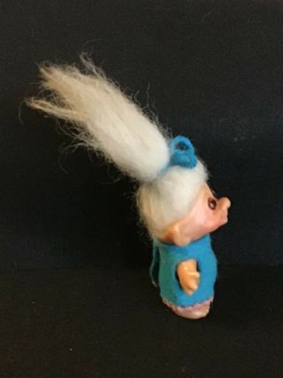 Dam Things 2 inch troll white hair,  amber eyes and turquoise dress 2