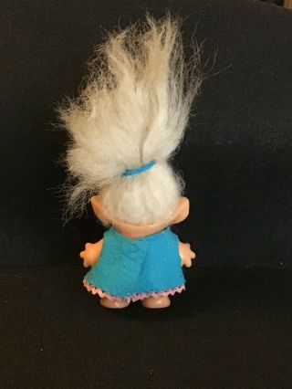 Dam Things 2 inch troll white hair,  amber eyes and turquoise dress 3