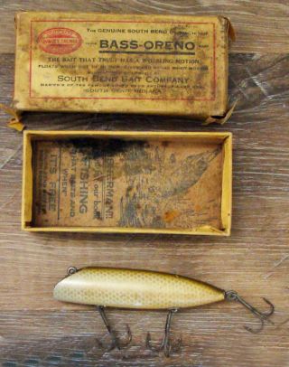 Vintage South Bend Bass Oreno 973 Wood Fishing Lure & Correct Box