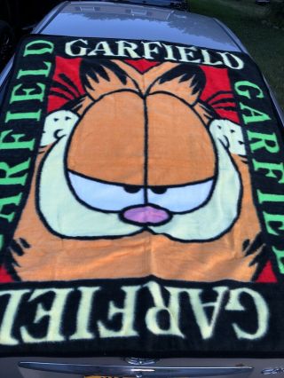 Extremely Rare Garfield Hi - Pile Throw Reversible Colorful Blanket Vintage