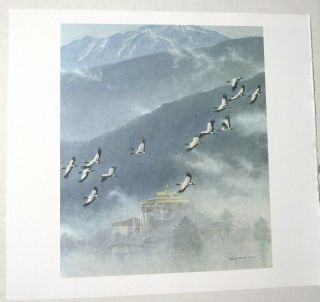 Robert Bateman Art Print Dzong Black Necked Cranes Flying Migration Bhutan Birds 2