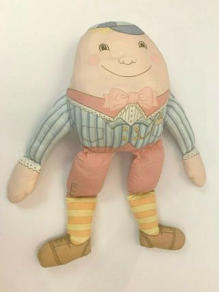 Vintage Humpty Dumpty Stuffed Animal 15 " Plush Nursery Rhyme Pink Bowtie Pastel