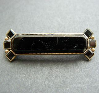 Antique Victorian Faceted Black Glass Gold Filled Mourning Brooch 1.  5 "