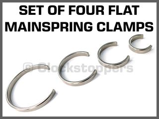 Set Of 4 Flat Clock Mainspring Clamps Holders Repair Tool Service Spares Spring