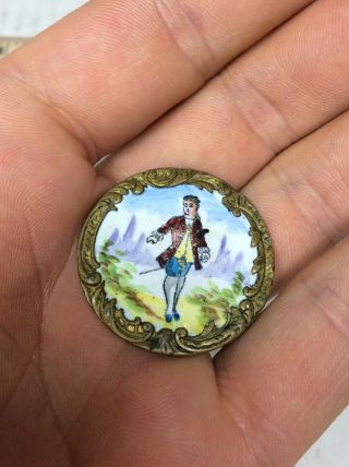 Rare Antique French Hand Painted Button Ap & C Cie Paris Victorian Standing Man