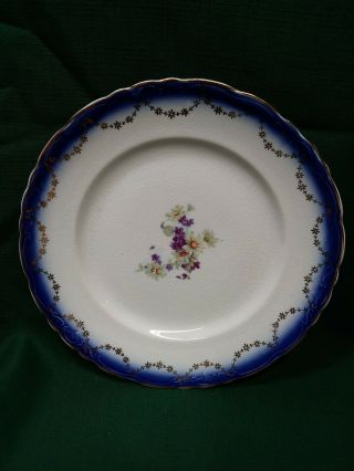 La Francaise Porcelain - - Antique Flow Blue - - 5 Plates 9.  5 " Round - - With Gilt