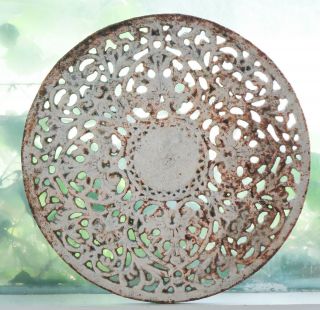 Old Rusty Chippy Ornate White Cast Iron Hearts Table Top Wall Art Round Salvaged