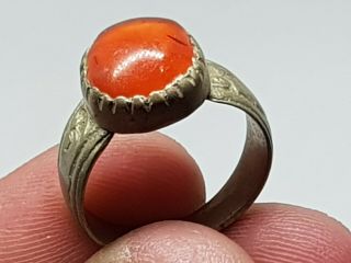 Rare Ancient Roman Silvered Ring With Carnelian Stone 4,  4 Gr 18 Mm