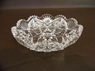 Vintage Cut Glass Bowl With Scalloped Rim