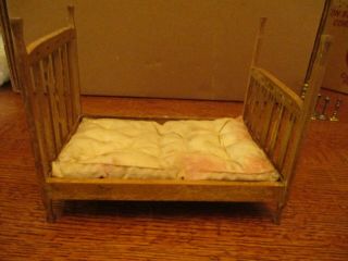 6 3/4 " Long Antique 4 Poster Wood Dollhouse Bed
