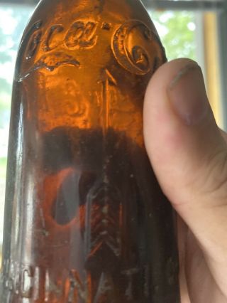Early Antique Amber Straight Side Coke Bottle Coca - Cola Cincinnati Ohio 3