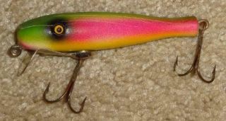 Vintage Wooden Paw Paw Pikie Minnow,  Rainbow,  Pink,  Green,  Yellow,  3.  5 "