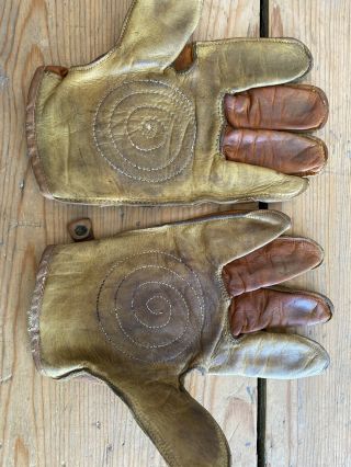 Rare Old Vintage 1920’s All Leather Antique Tornado Palm Benlee Handball Gloves