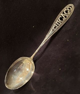 Antique Watson Co.  Sterling Silver Souvenir Spoon 35.  3g Chicago Filigree Cut Out