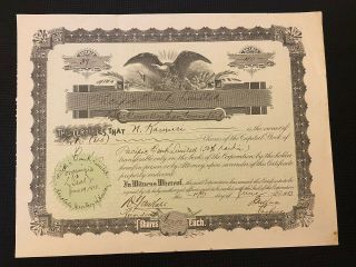 1913 Pacific Bank,  Limited Stock Certificate Territory Of Hawaii Rare