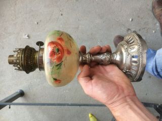 Lampe A Petrole Ancienne Fleur émaillée Antique Oil Lamp Shade