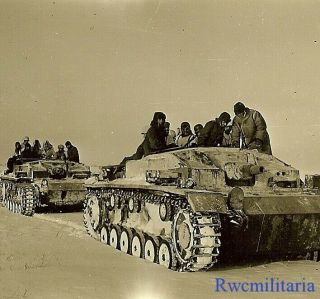 Rare German Troops Riding On Sturmgeschütz Panzer Tanks In Winter; 1942