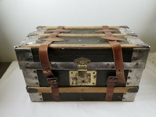 Childs Girls Wooden Toy Antique Doll Steamer Trunk With Tray 12 1/4 " X 7 " X 7 "