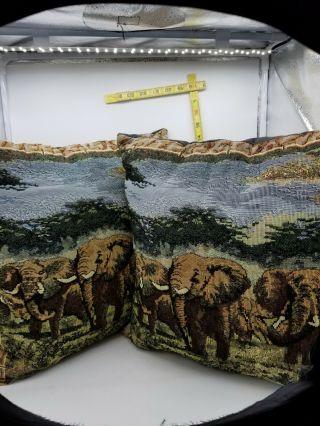Vintage Ashford Court Tapestry Elephant Throw Pillows 16 X 16 " X 2
