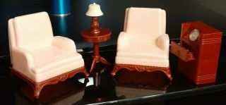 Renwal Pink Club Chairs Lamp Vintage Dollhouse Furniture Plastic Record Player