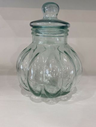 Green Glass Pumpkin Apothecary Jar With Glass Lid Mad In Italy