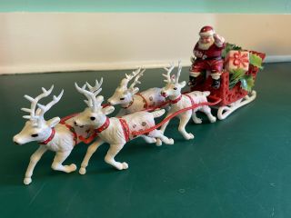 Vintage Christmas Celluloid Santa Claus Sleigh And Reindeer Rare 1950’s