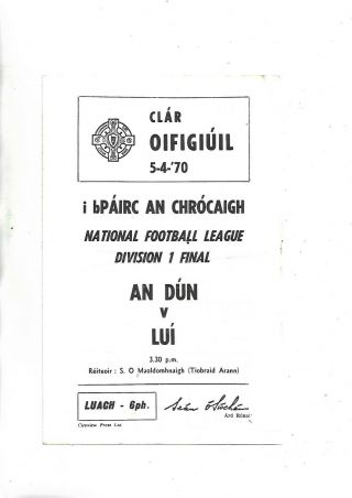 1970 Gaa Football Very Rare National League 1 Final Down V Louth