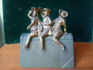 Rare Antique Bookend (one) Three Musketeers Alexandre Dumas Metal Desk Accessory