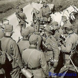 Rare German Elite Waffen Polizei Truppe Gathered By Field Kitchen On Road