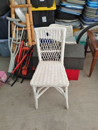 Vintage White Wicker Chair Pre 1950 Very Heavy,  Solid Chair.