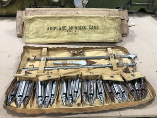 Wwii Era Us Aaf Army Air Force Type D - 1 Airplace Mooring Kit W/canvas Case Rare