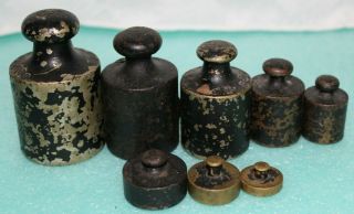 Vintage Antique 6 Solid Brass Or Bronze 2 Cast Weights For Balance Scale