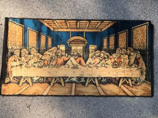 Vintage Last Supper Woven Tapestry Wall Hanging Carpet - Made In Italy