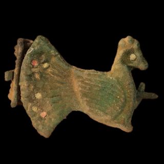 Rare Ancient Roman Bronze Enamelled Peacock Fibula Brooch 200 - 400 Ad (18)