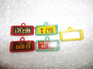 Rare Vintage 4 Plastic License Plate Tag Ny Nj Id Mo Cracker Jack Charm Toy