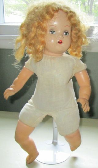 Vintage Old Composition Head Cloth Body Rubber Arms/leg Cry Glass Eyes Doll 16 "