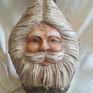 Vintage Santa Claus Hand Carved Wood Fireplace Bellows Leather Christmas Rustic