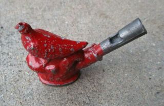 Vintage Antique Painted Red Cast Metal Bird Whistle 3 "