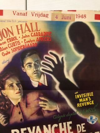 The Invisible Man Returns Belgium Film Poster Hg Welles Rare 1948