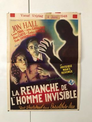 THE INVISIBLE MAN RETURNS BELGIUM FILM POSTER HG WELLES RARE 1948 2