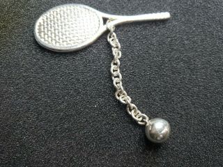 Rare Vintage Tiffany & Co Solid Sterling Silver Tennis Racket & Ball Key Chain
