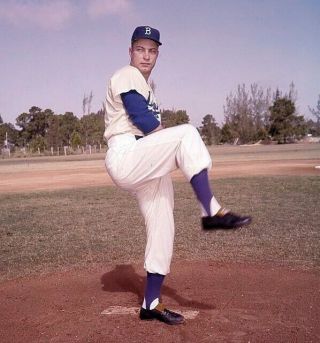1957 Photo Transparency Johnny Podres - Brooklyn Dodgers In Rare Color