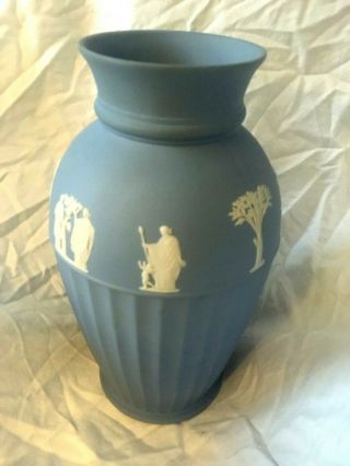 Wedgwood Jasperware Huge Pale Blue Rare 10 " Ridged Grecian Signed Vase